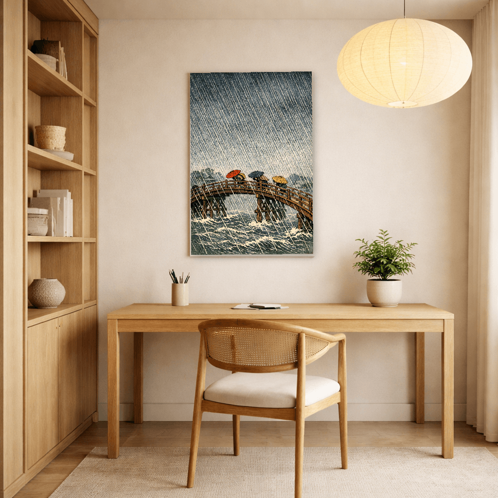 Hiroshige - Pioggia sul Ponte - Arte Murale Giapponese - Room Scene 2