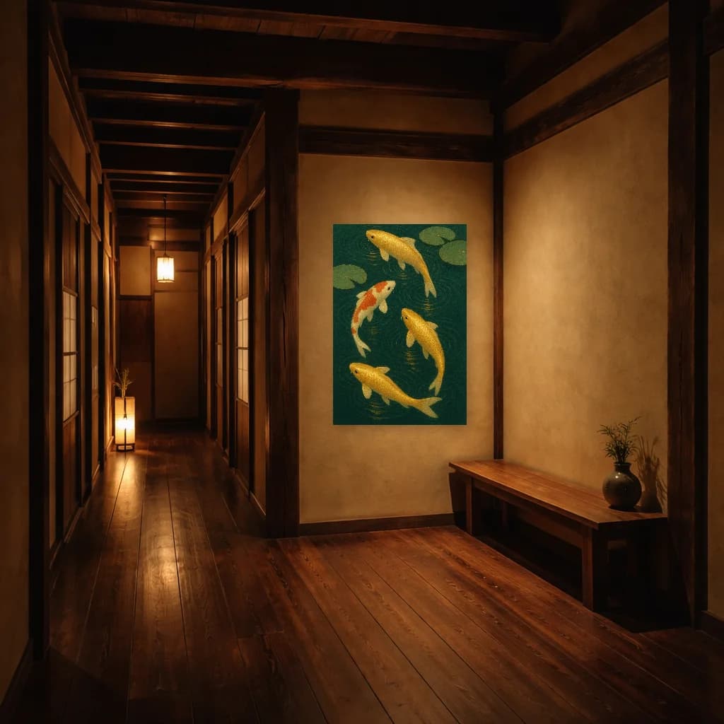 Koi d'Oro - Stampa Ukiyo-e di Tranquillità - Room Scene 5