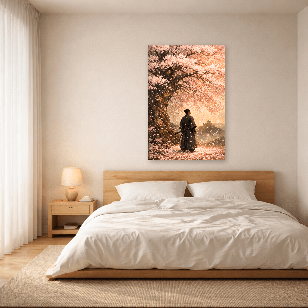 Samurai Sotto i Fiori di Ciliegio - Arte Murale Giapponese - Room Scene 3
