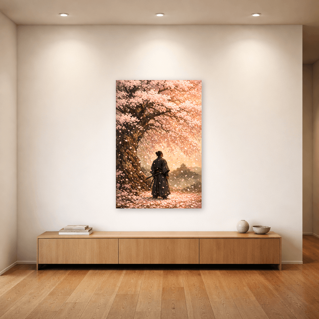 Samurai Sotto i Fiori di Ciliegio - Arte Murale Giapponese - Room Scene 4