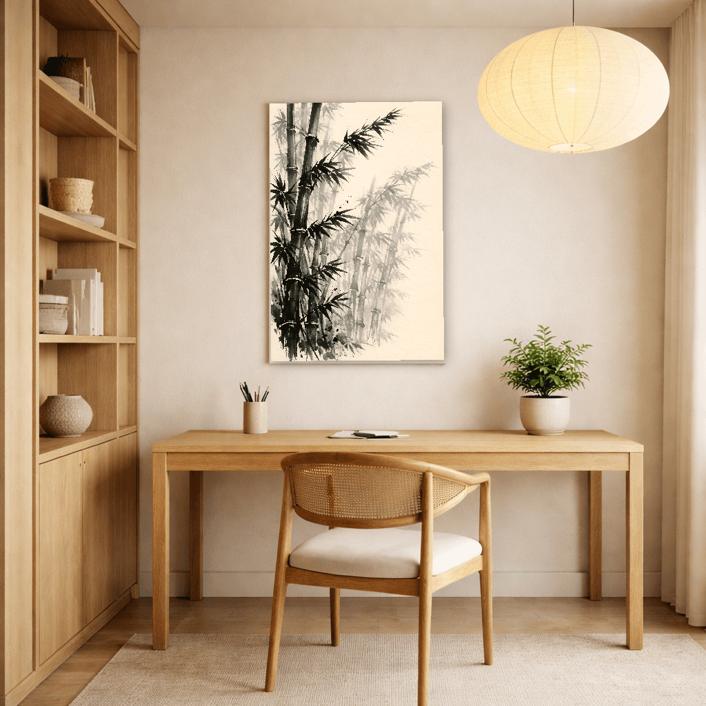 Sumi-e Bamboo Forest - Japanese Wall Art - Room Scene 2